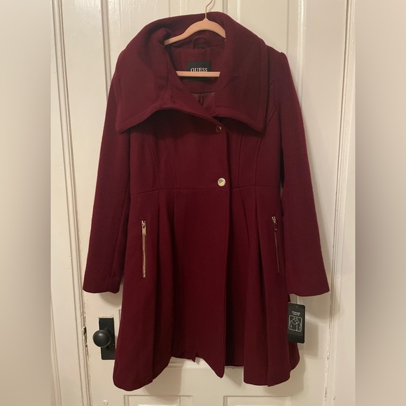 NWT Guess PLEATED WOOL BLEND FLARED COAT - Picture 5 of 16